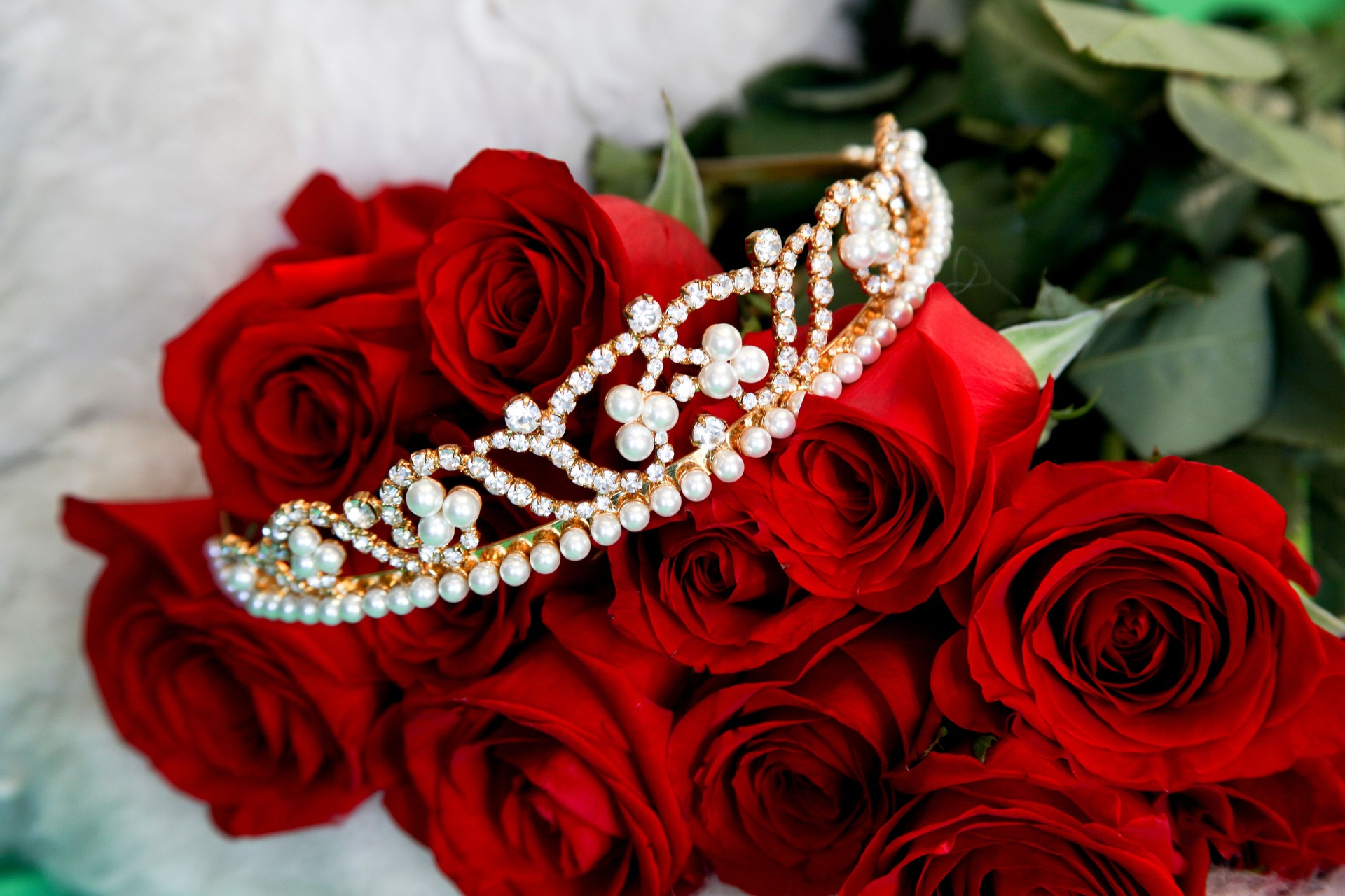 Tiara and Red Roses